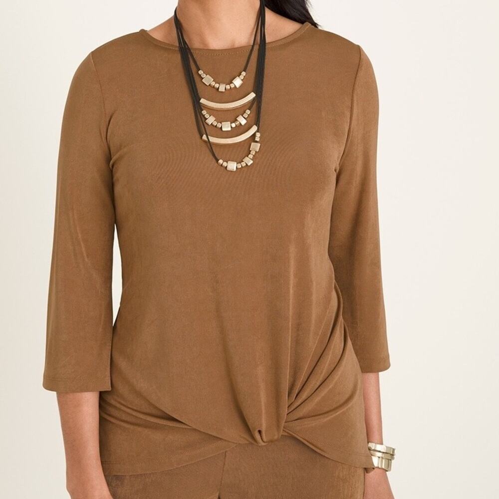 Chico's Womens Blouse traveler long sleeve twist front wrinkle free minimalist